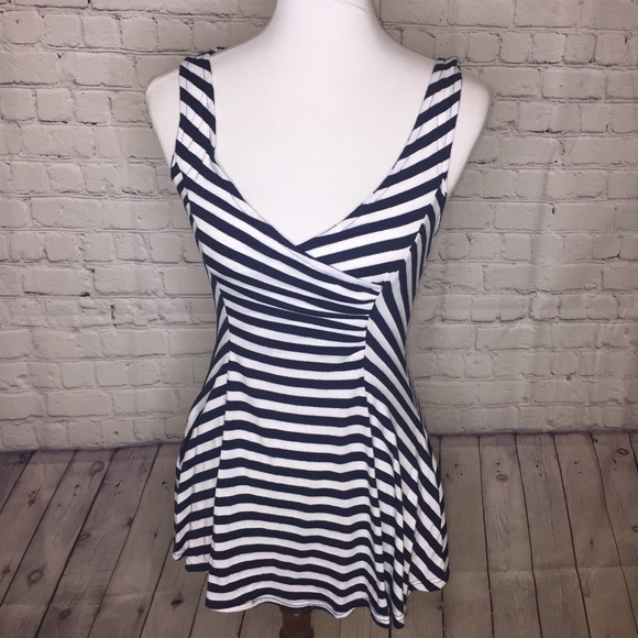 Green Envelope Tops - Navy & White Striped Tank, size M